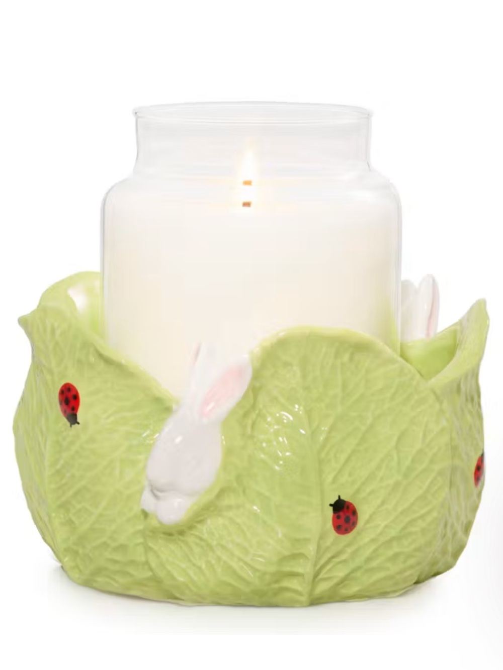 Yankee Candle Ceramic Easter Bunny Cabbage Leaf Jar Candle Holder Green New